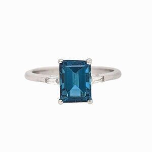 2.4cts London Blue Topaz Ring in Solid 14K Gold with Natural Diamond Accents